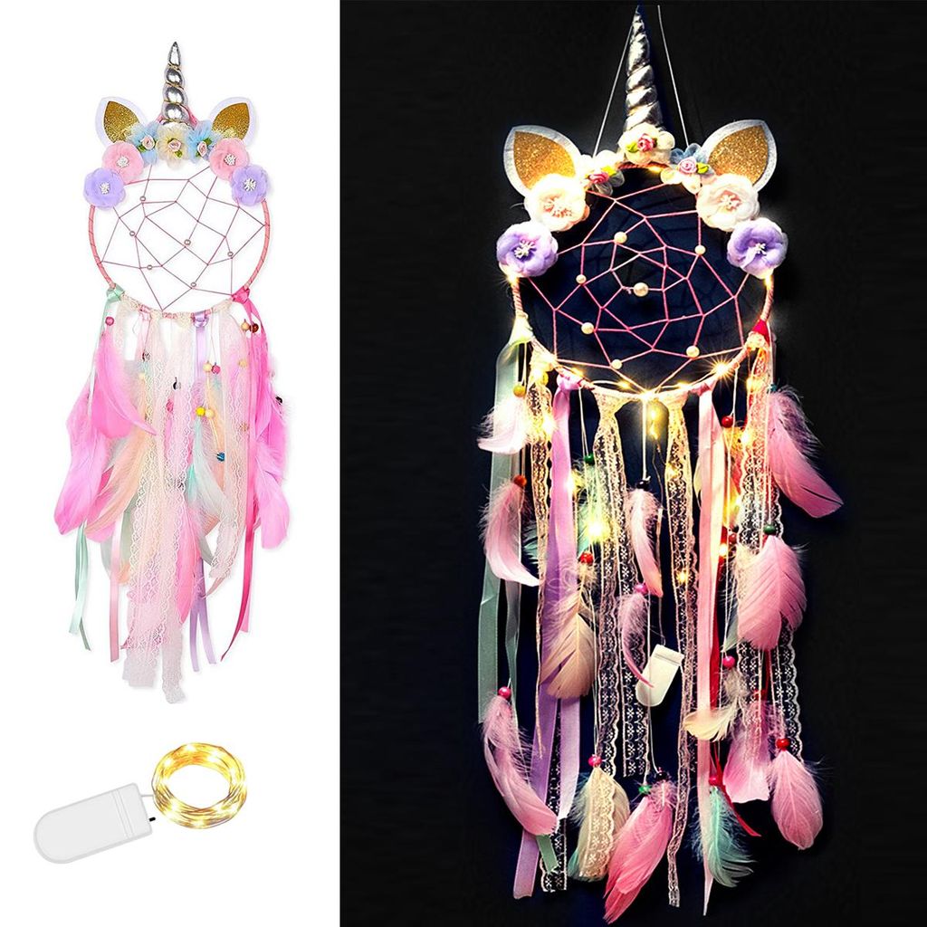 Einhorn Traumfänger Kinder Traumfänger mit LED Kinderzimmer Deko Wanddeko Nachtlicht Einhorn Geschenk, H0263