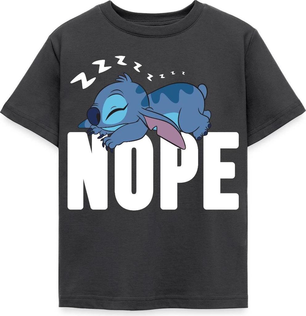 Lilo & Stitch | Schlafender Stitch Nope Kinder T-Shirt, 98/104 (3-4 Jahre), Dunkelgrau
