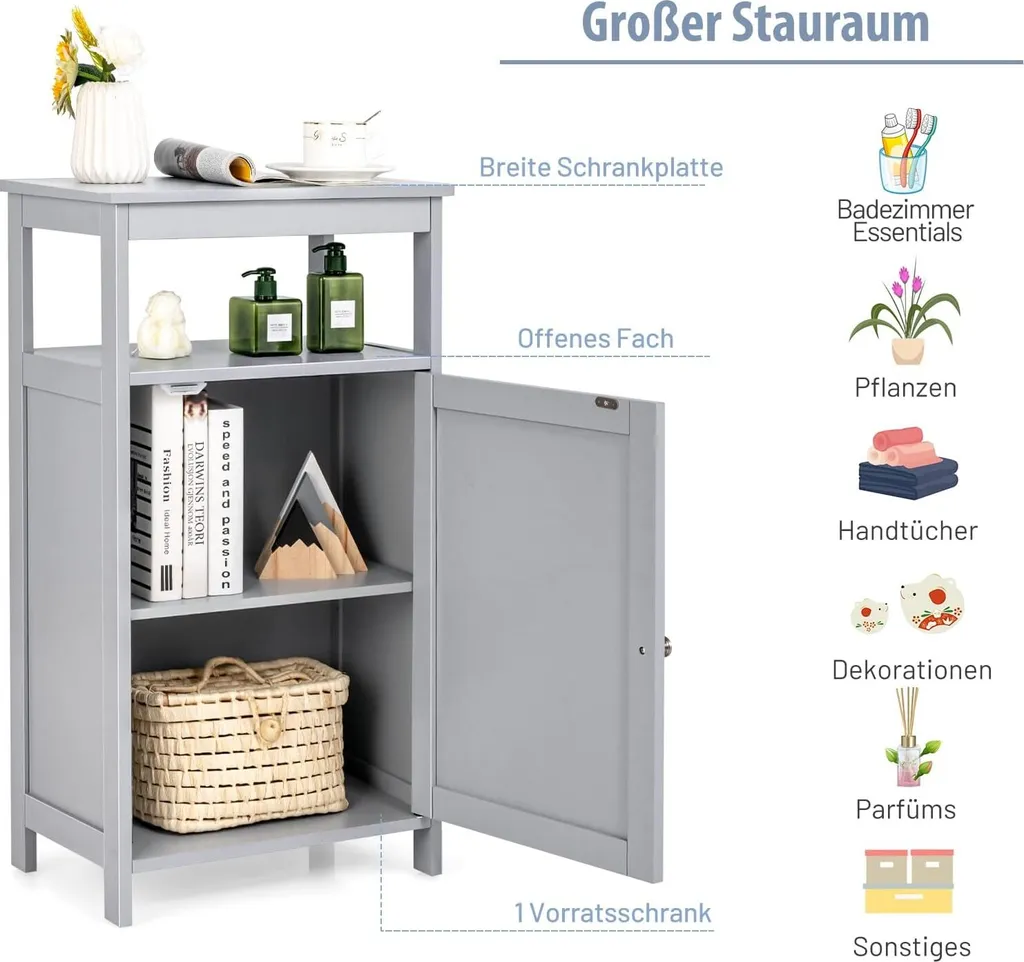 Meuble Bas de Salle de Bain Gris Sideboard d'Appoint avec Étagères