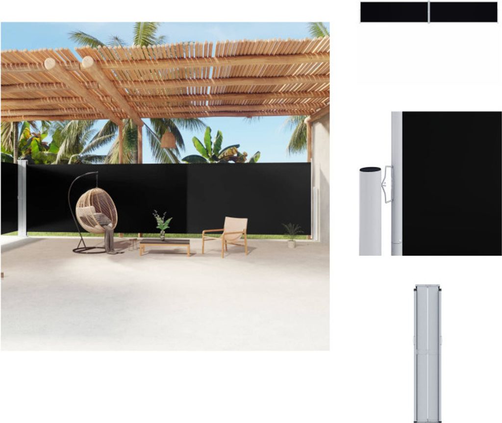 vidaXL Seitenmarkise Ausziehbar Schwarz 200x1200 cm - Sonnenschirme & Sonnenschutze