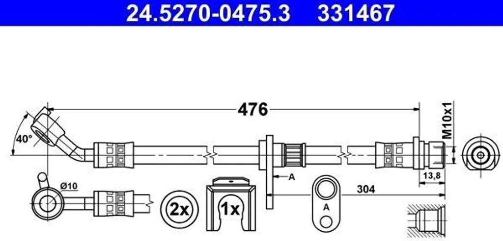 Flexible de frein ATE 24.5270-0475.3 haute pression 01466 TA0 A00
