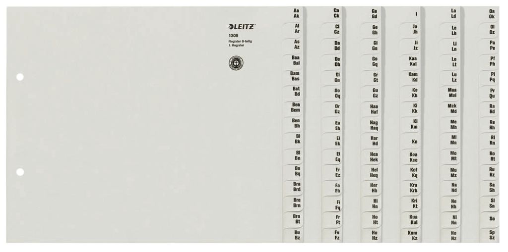 LEITZ Tauenpapier Register A-Z für 8 Ordner grau 120-teilig DIN A4 Überbreite