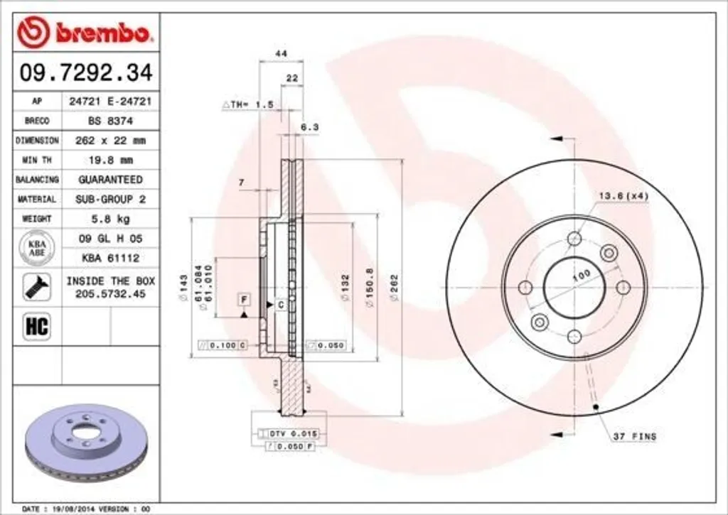 Disque de frein ventilé haute résistance Brembo pour Megane I