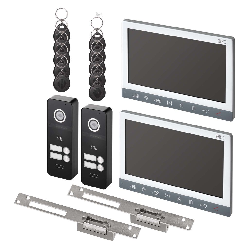 EMOS Video-Türsprechanlagen-Set EM-10AHD, 2 Eingänge für 2 Teilnehmer, 2 el. Schlösser auf/zu, H3017.6