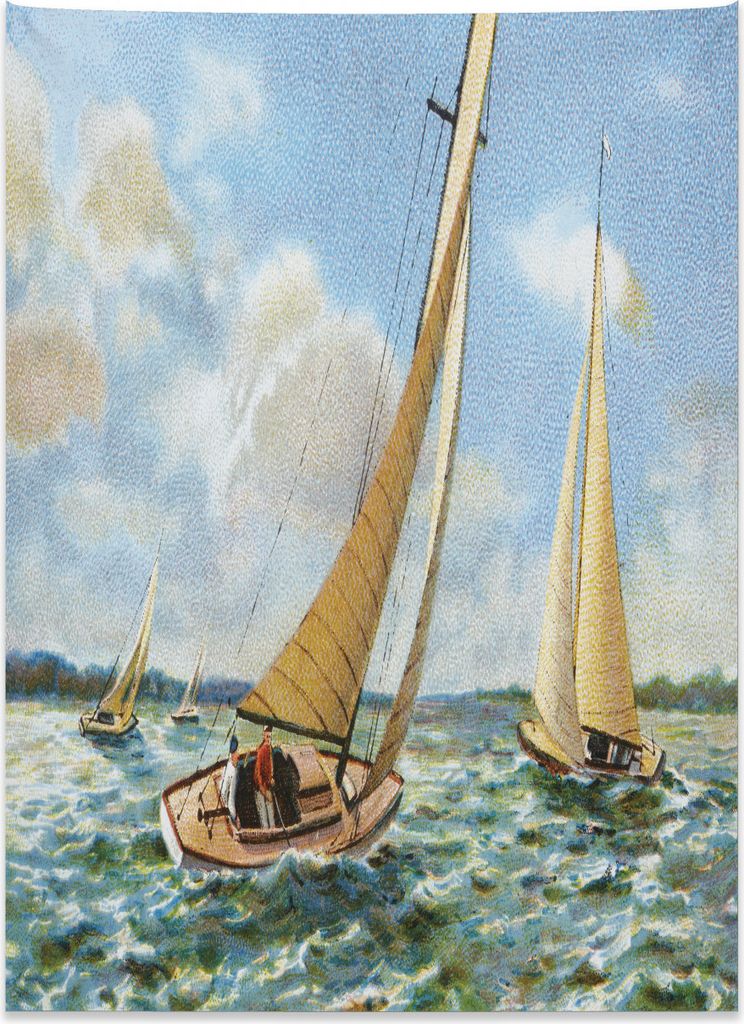 Abakuhaus Vintage Boat Wandteppich, Segeln gewelltes Meer aus Weiches Mikrofaser Stoff Kein Verblassen Klare Farben Waschbar, 110 x 150 cm, Mehrfarbig