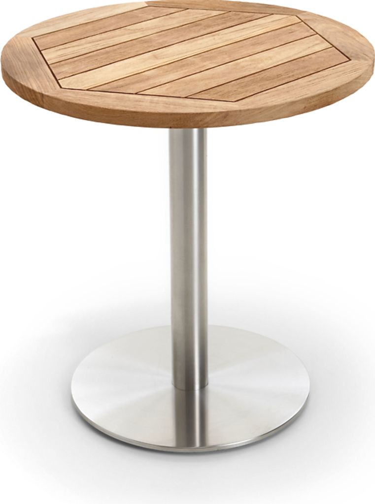 Gartentisch Bistrox 125 cm rund Platte Teak Recycelt Gestell Edelstahl Gebürstet