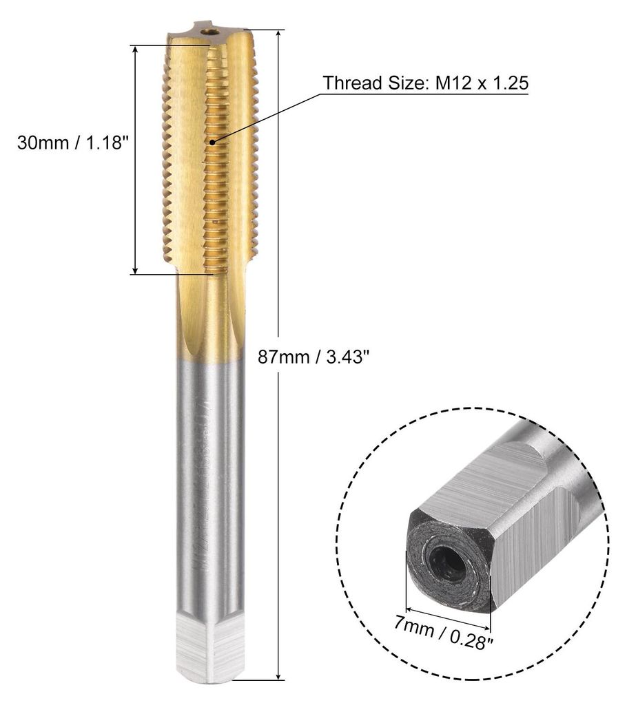 Gewindebohrer M12 x 1,25mm Rohrgewindeschneider M35 HSS Einschnittgewindebohrer Linksgewinde Titanbeschichtung Maschinengewindebohrer fš¹r Elektr...