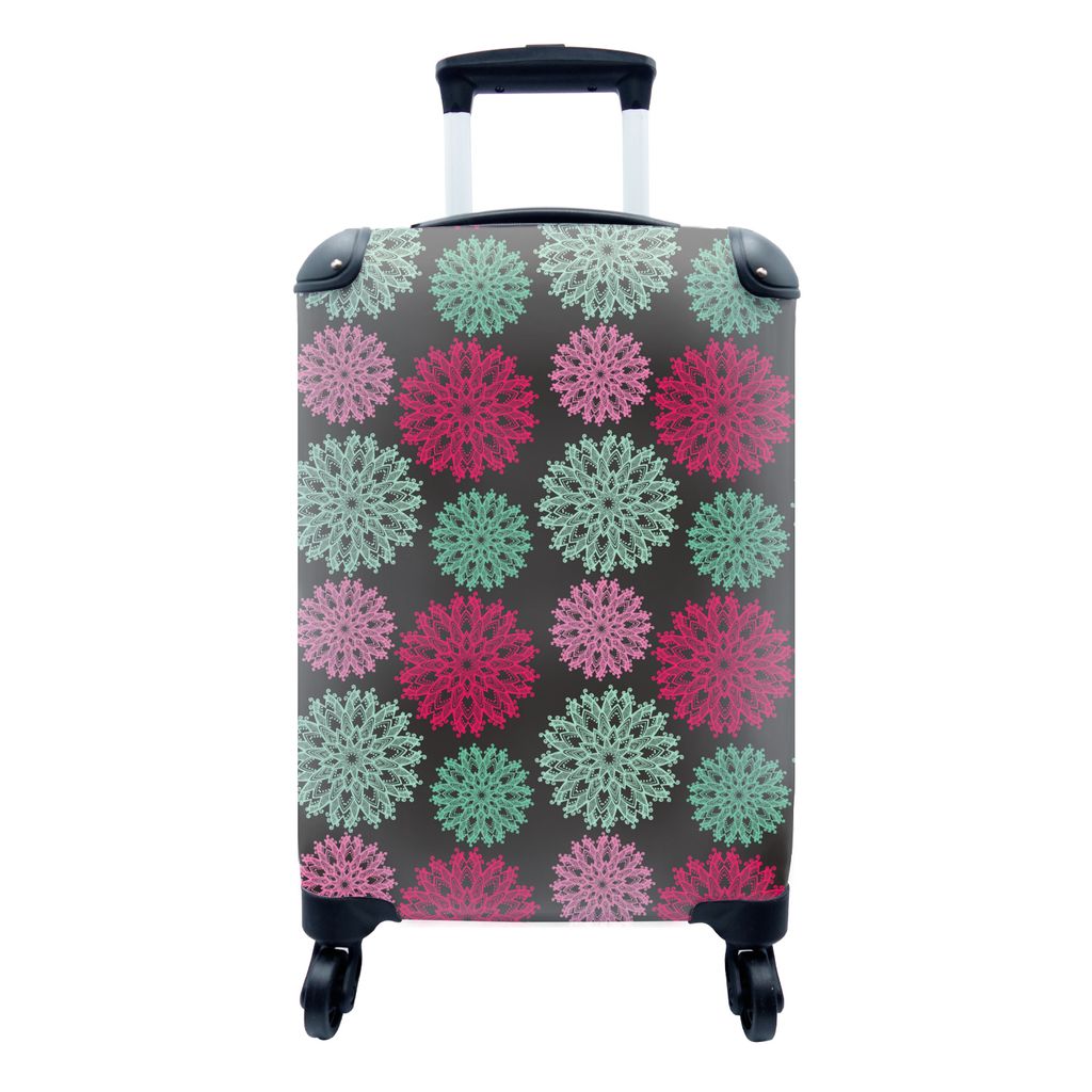 MuchoWow Koffer Handgepäck Trolley Rollkoffer Kleine Reisekoffer mit 4 Rollen - Blumen - Vintage - Rosa - Türkis - Muster - Cabin Size < 55x40x...