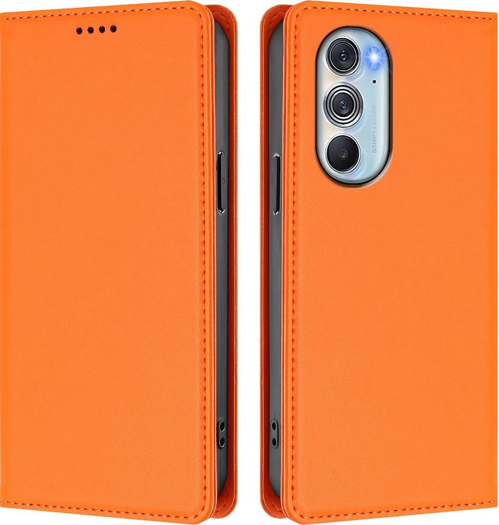 Handyhülle für Motorola Edge 30 Pro, Kunstleder Klapphülle Stoßfeste Magnetische Hülle mit Ständer Orange