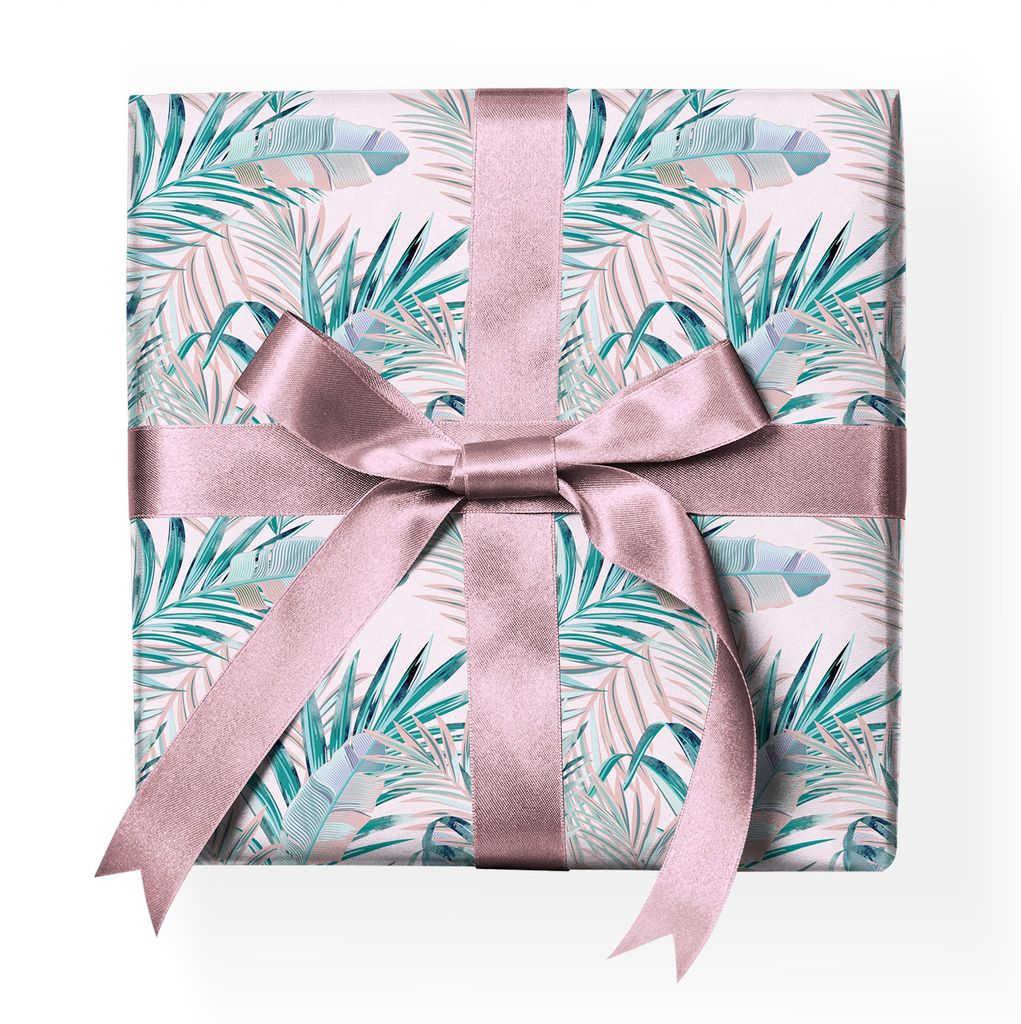 Zartes Botanik Geschenkpapier mit Tropen Blättern Nachbildung-Muster-Papier, rosa - G23097, 32 x 48cm