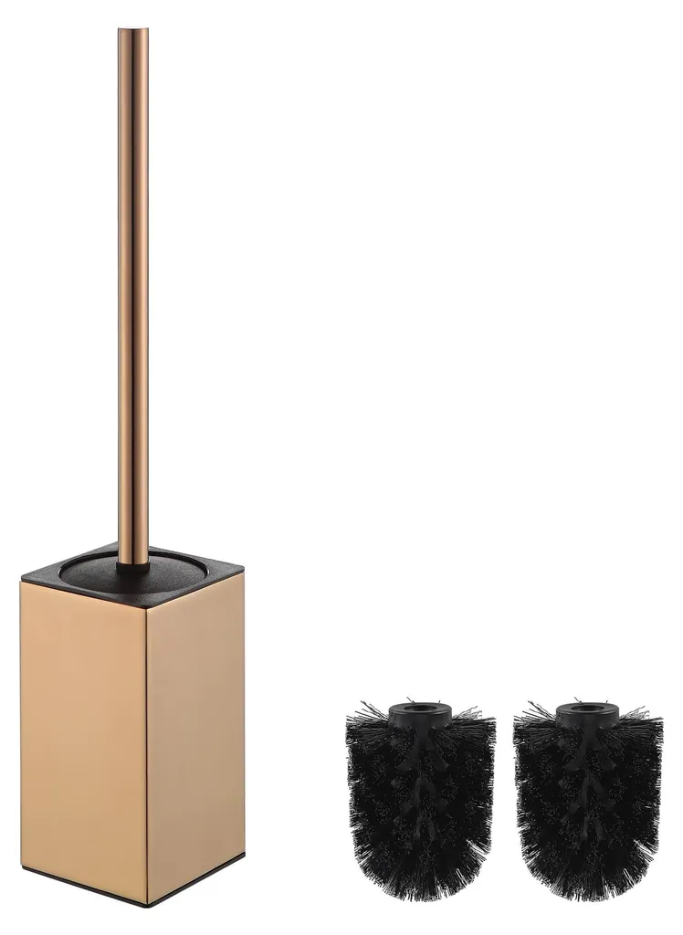 Brosse de toilettes carrée or rose en acier inoxydable pour salle de bain