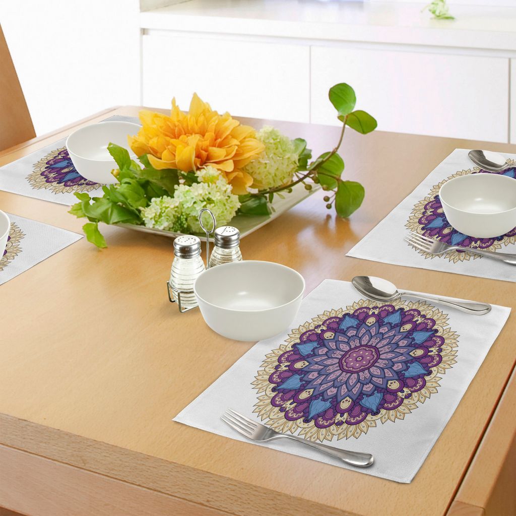 ABAKUHAUS Mandala Platzmatten, Flower Shaped Universe Diagramm mit Farbkonturen okkulten Esoterik Folk Bild, Tiscjdeco aus Farbfesten Stoff für da...