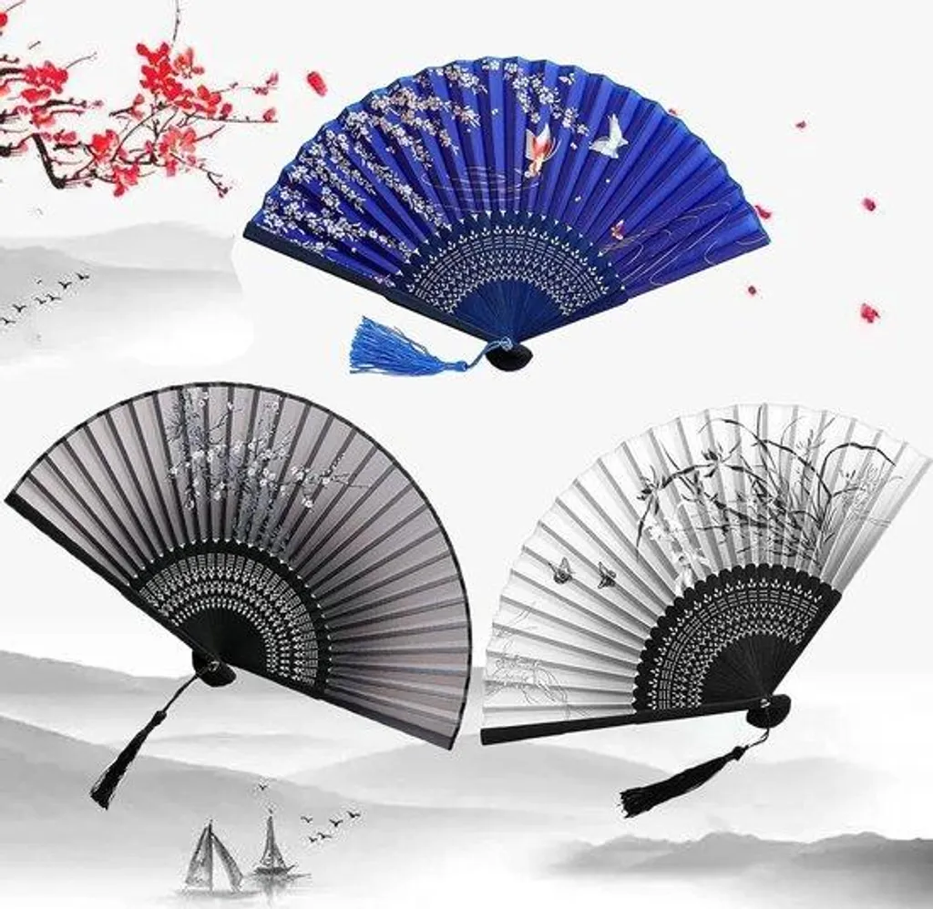 Éventail pliant en bambou noir - Set de 3 pièces pour rester au frais