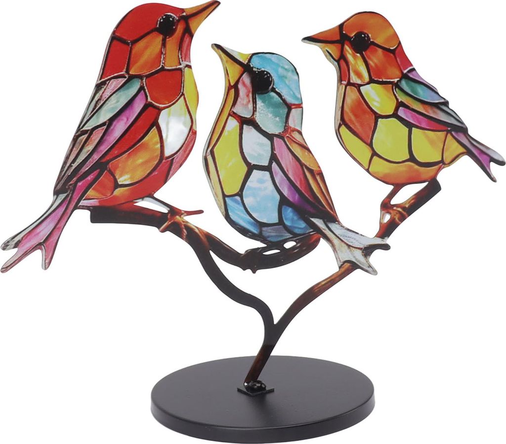 Vogel-Tischdekoration, Innendekoration, bemalte Vogeldekoration, 3 Vögel (Rückseite)