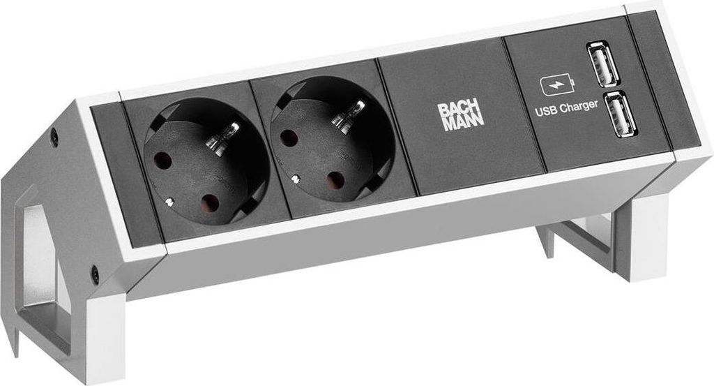 BACHMANN DESK2 2x Schutzkontakt 2x USB A-Charger , GST18 Stecker , weiß, 0,2 m