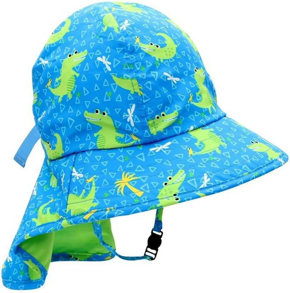 Chapeau Anti-UV Bébé Zoocchini Bleu Crocodile : Protection Solaire 50+