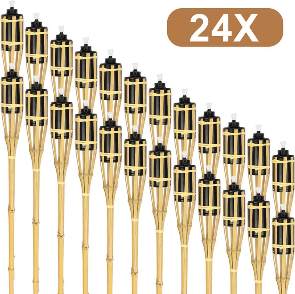 Jopassy 24x Gartenfackeln Set Lampen Fackeloel Docht 90cm Bambus Ölfackeln für draußen Lampenöl für fackeln Flammen Feuer Party Deko