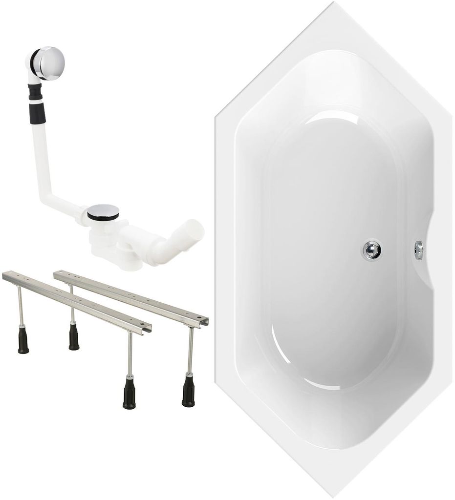 Calmwaters® Sechseck Badewanne Komplettset 190x90 cm,  EU, Produktbild 
