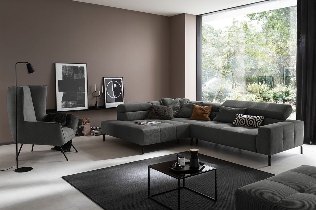 KAWOLA Sofa OHIO Ecksofa Feincord anthrazit Recamiere links