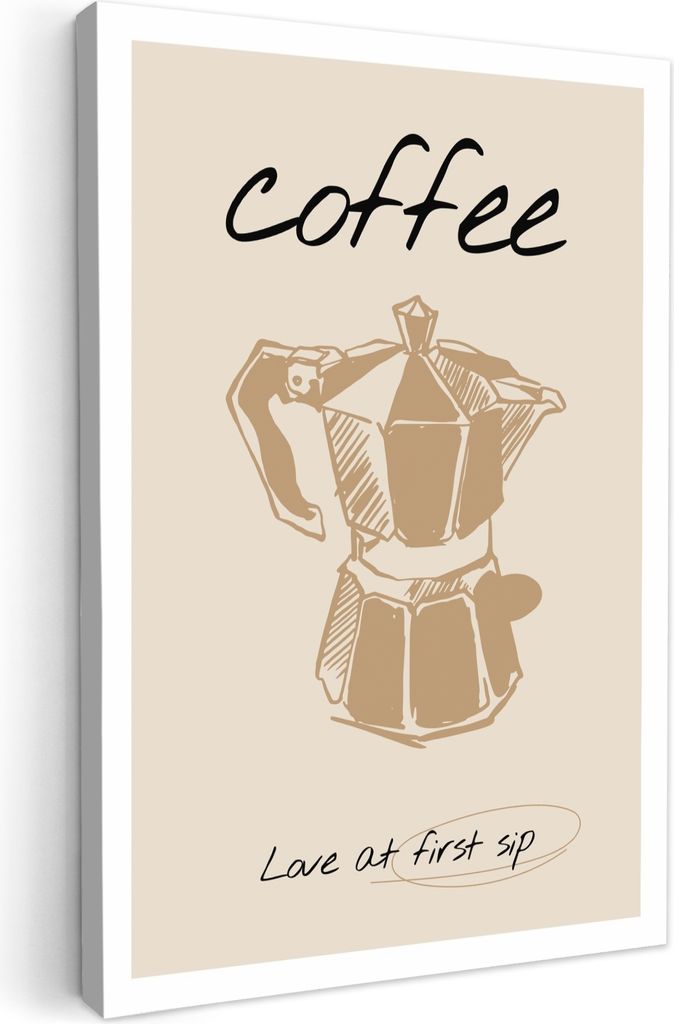 MuchoWow - Leinwandbilder - Kaffee - Zitat - Beige - Abstrakt, Wandbild, Wanddeko Bilder Wohnzimmer, 40x60 cm