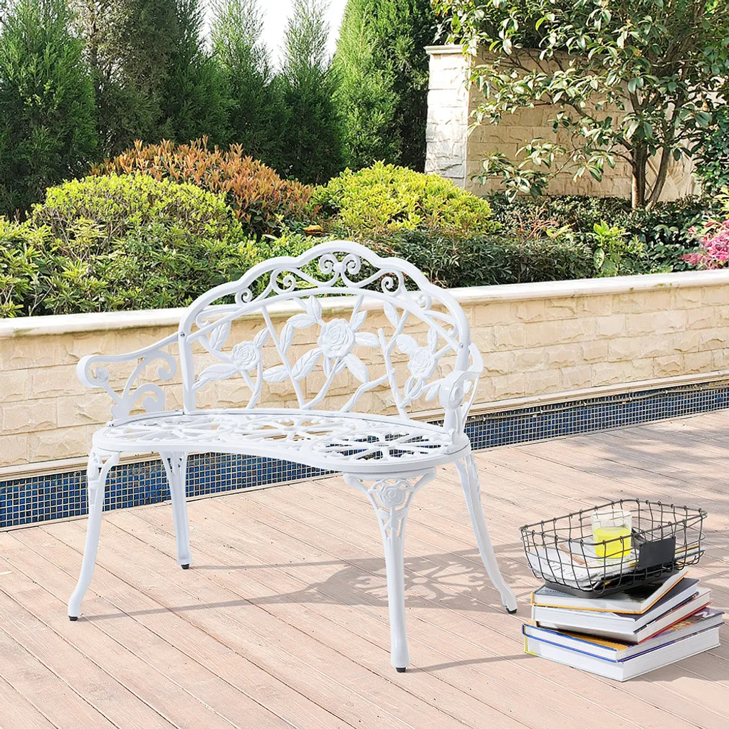 Banc de parc résistant aux intempéries en métal blanc design arrondi - 2
