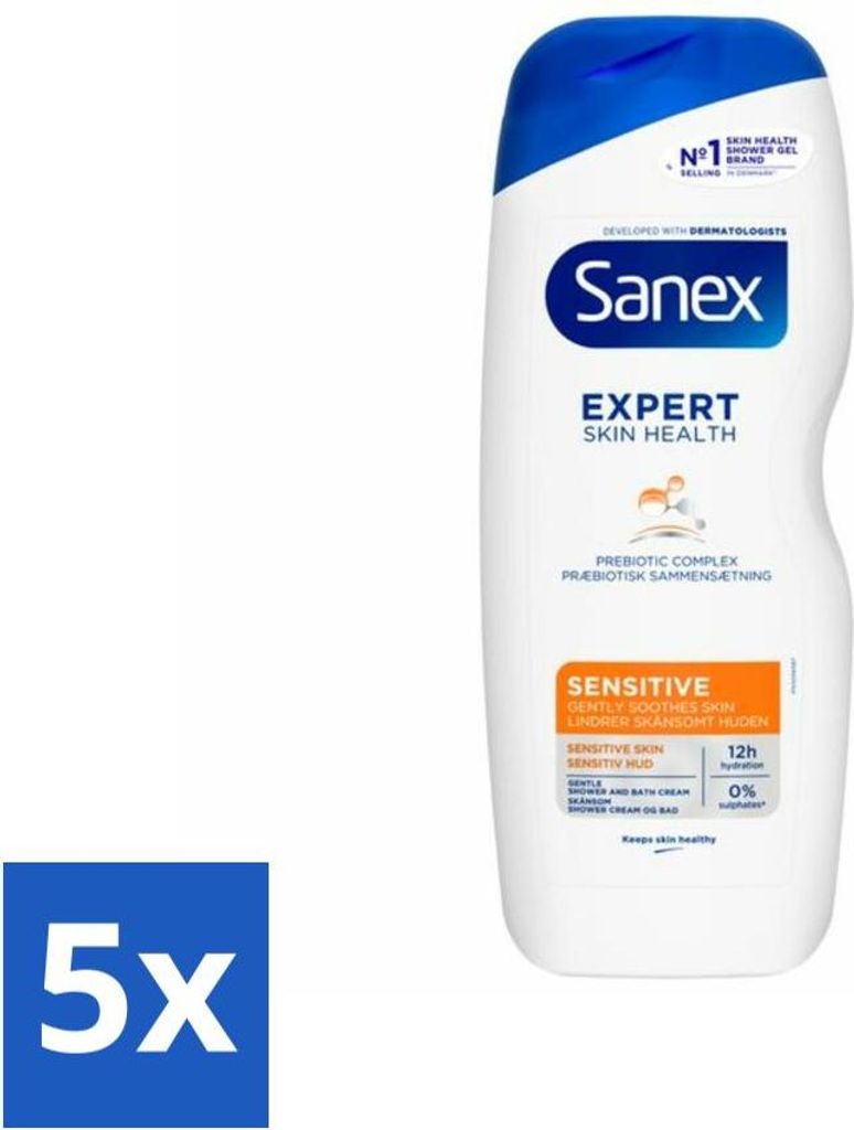 Sanex - Duschgel - Dermo Sensitive - Für empfindliche Haut - 600 ml - Vorteilspack - 5 Stücke