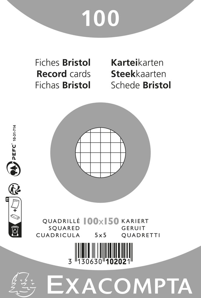 Exacompta 20x Karteikarten 100x150 kariert 100St - Weiß - 10202E