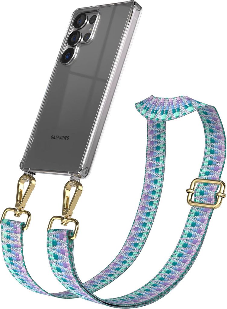EAZY CASE Handykette - Verstellbarer Trageriemen kompatibel mit Samsung Galaxy S25 Ultra, Handykordel mit transparenter Silikon-Hülle, Karabiner G...