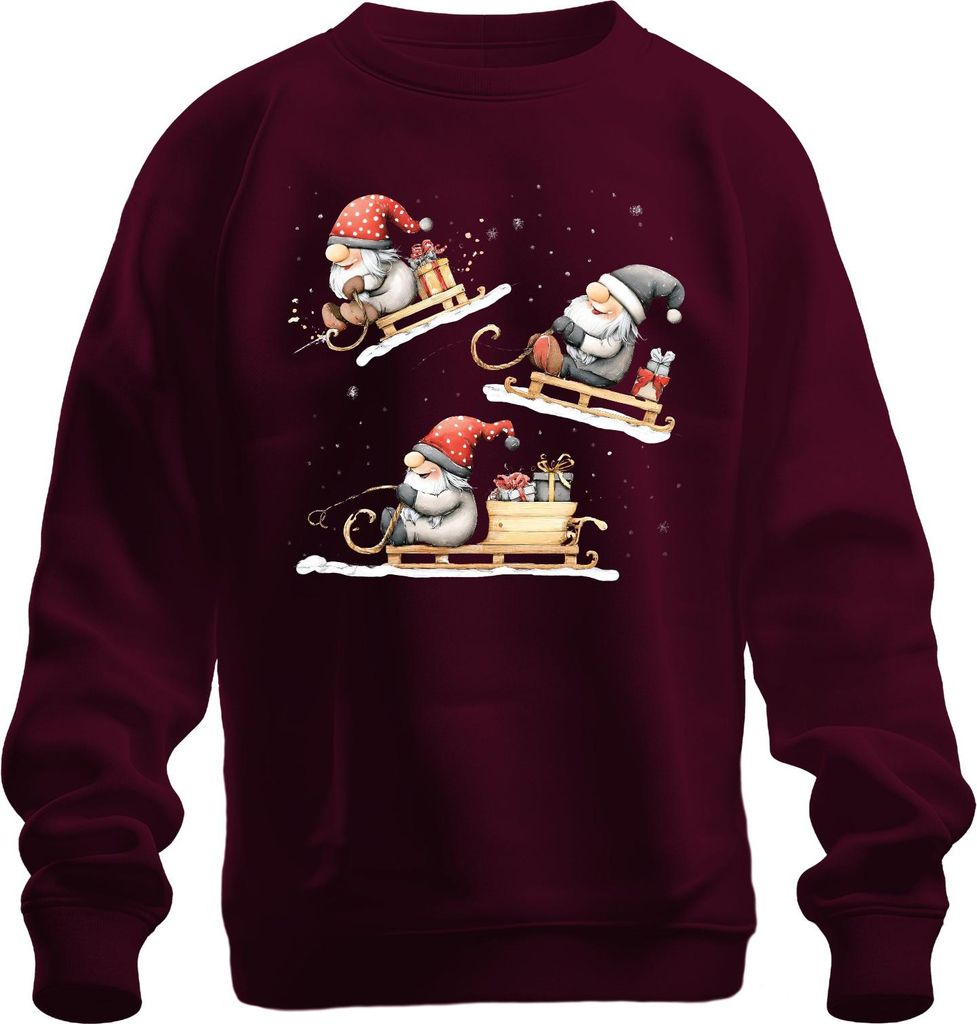 Weihnachtswichtel Schlitten Geschenke Winter niedlich Retro Uni Sweatshirt Pullover, Burgundy, S
