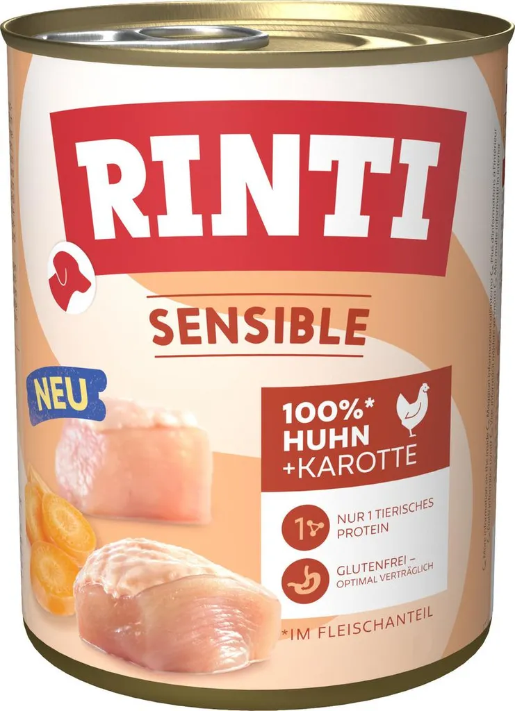Nourriture Humide Chien Sensible Rinti Poulet Carotte 800g Lot de 6