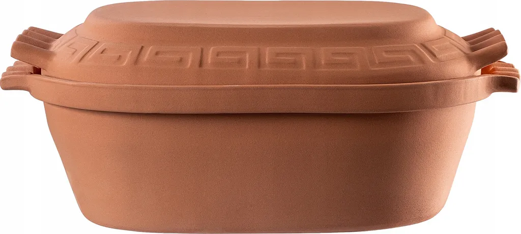 Arrosto ovale in argilla KADAX, pentola in ceramica con coperchio e manici laterali, pentola a vapore naturale