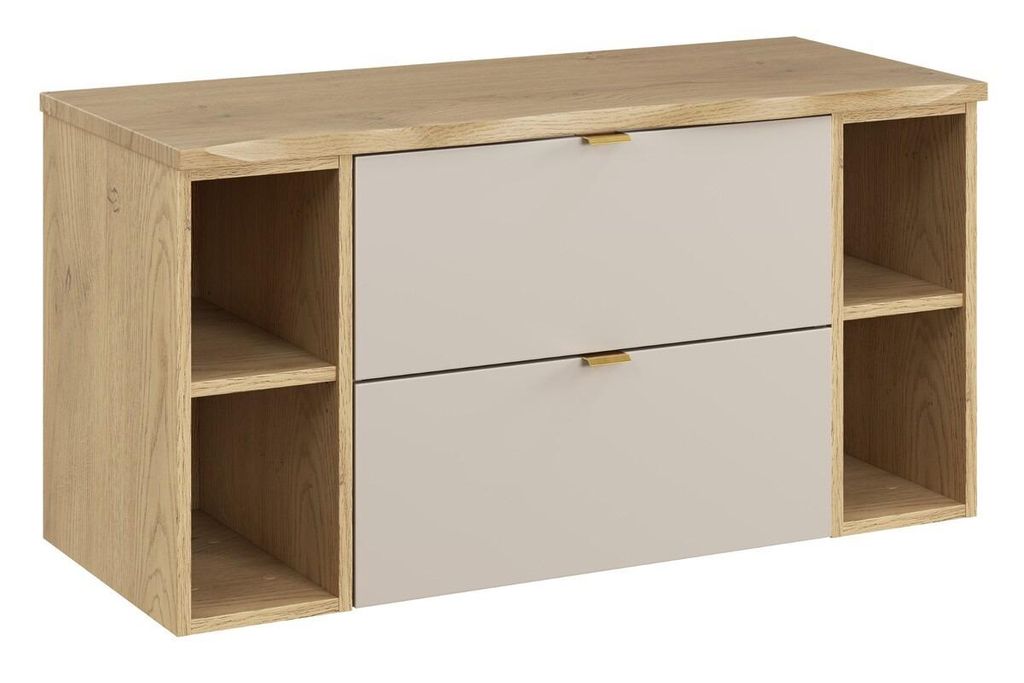 Waschbeckenunterschrank - 60 cm mit Arbeitsplatte 100 cm & 2 Offener Regalschrank 20 cm, Dalia Cashmere D BM354 - Kaschmir/Matt