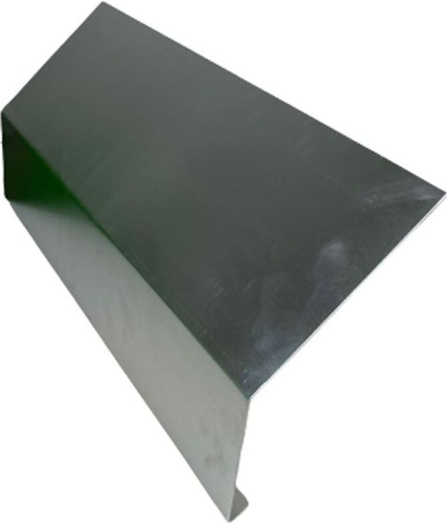 A metal flashing piece, likely for roofing or construction, is shown against a white background.