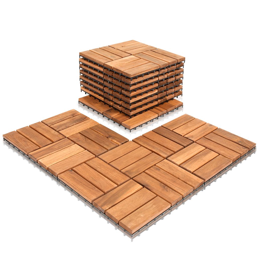 Jayseuw 1m²Holzfliesen Terrassenfliesen Holz Fliesen Mosaik 30x30 cm Balkonfliesen wetterfest aus Akazienholz mit Klicksystem für Terrasse Balkon...