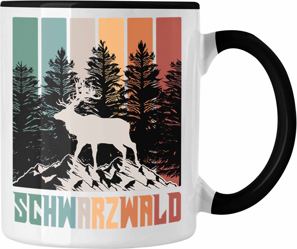 Trendation - Schwarzwald Tasse Geschenk Grafik Geschenkidee Hirsch (Schwarz)