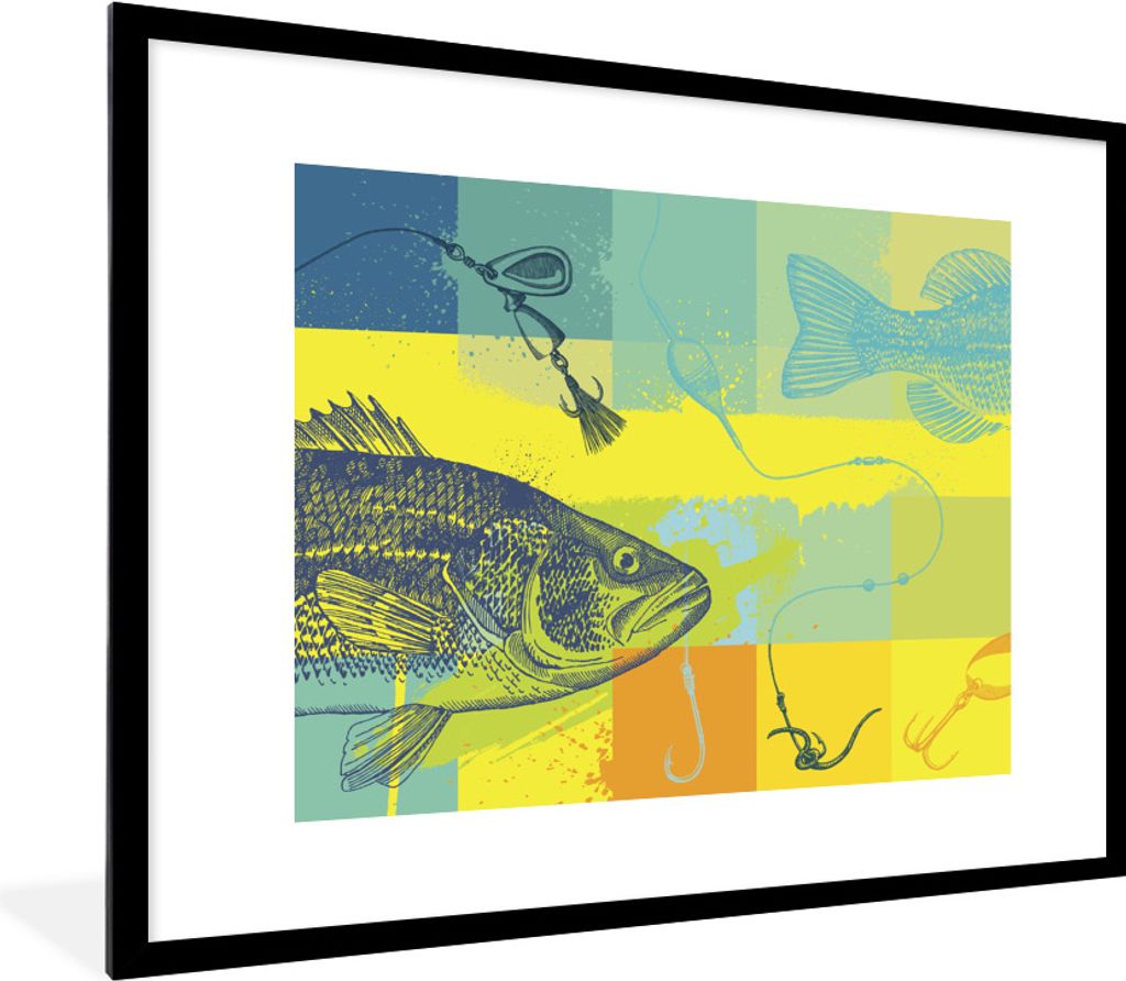 MuchoWow Gerahmtes Poster Farbige Illustration eines Fisches 80x60 cm - Poster mit Schwarzem Bilderrahmen Wandposter Rahmen Foto Bilder - Schlafz...