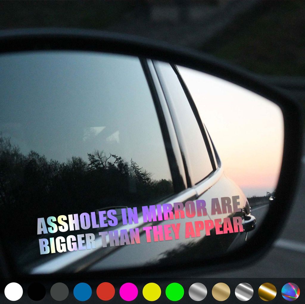 PantherPixel Objects In Mirror Aufkleber Rückspiegel Are Bigger Sticker Auto Geschenkidee Farbe Oilslick-Hologramm