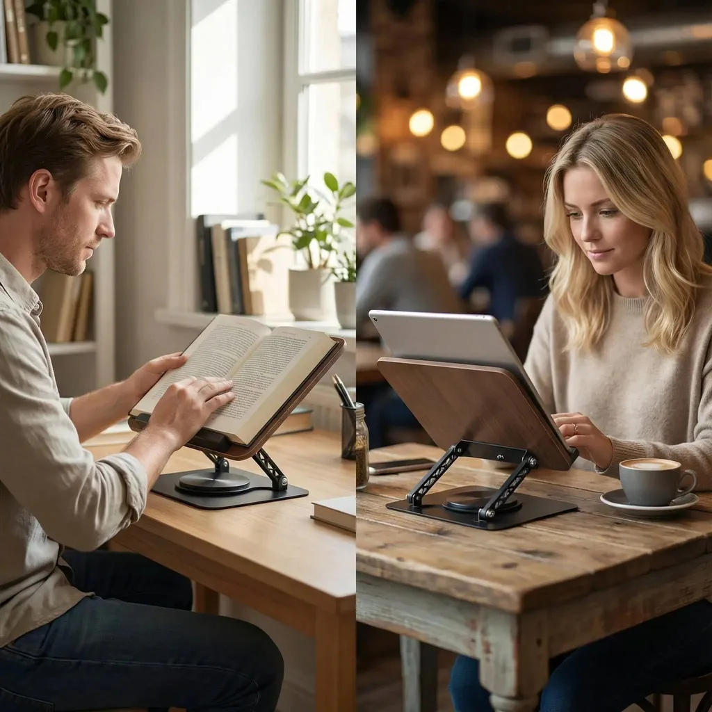 Pupitre de lecture en bois pivotant avec base rotative pour tablette - 7