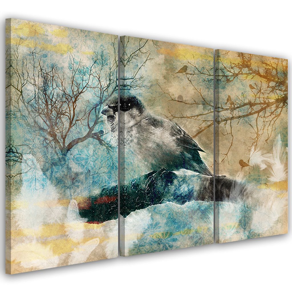 Triptychon auf leinwand tiere - blau 150x100 cm Feeby blau wandbild bereit zum aufhängen