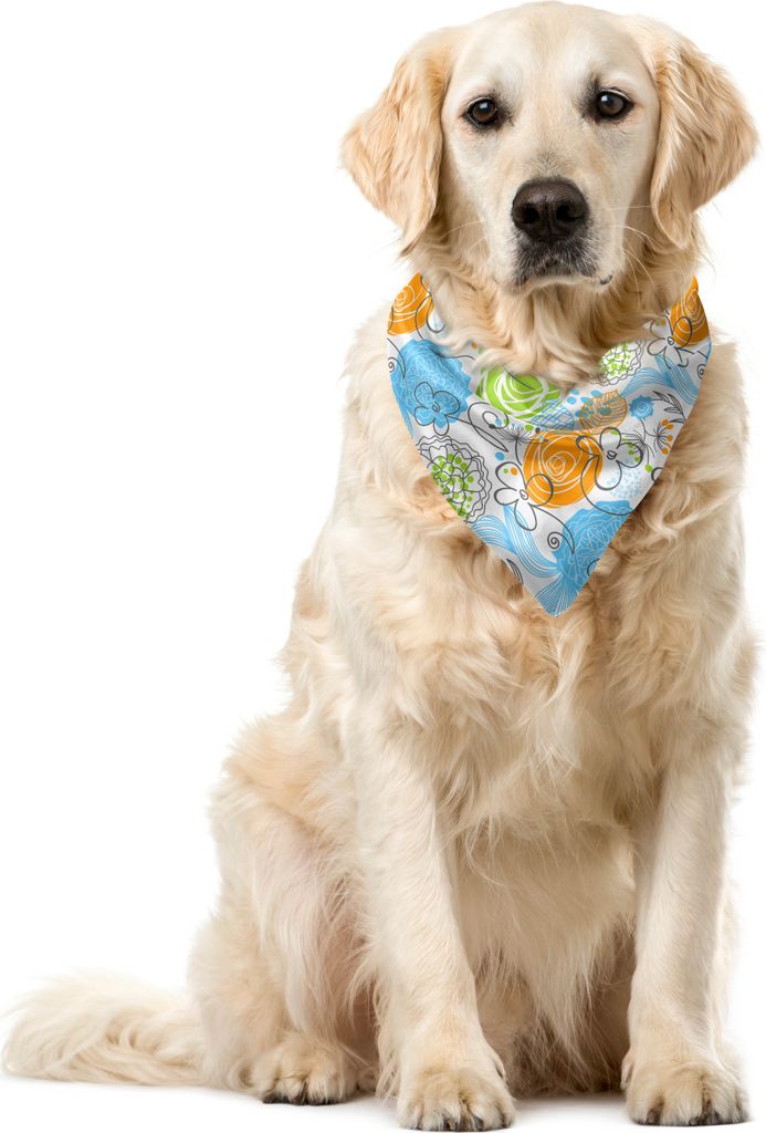 ABAKUHAUS Blumen Haustier Bandana, Doodle Blätter und Herzen, 55x55 cm, Lime Green Sky Blue