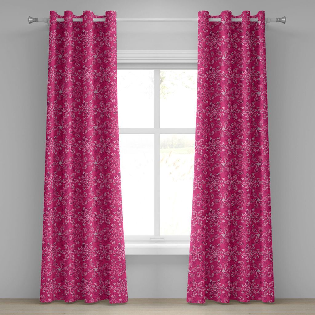 ABAKUHAUS Hot Pink Ösenvorhang, Blumengesteck-Muster auf Pink-Hintergrund Frühling Flourish Bloom, Dekorative 2-Panel-Fenstervorhänge, 280 cm x ...