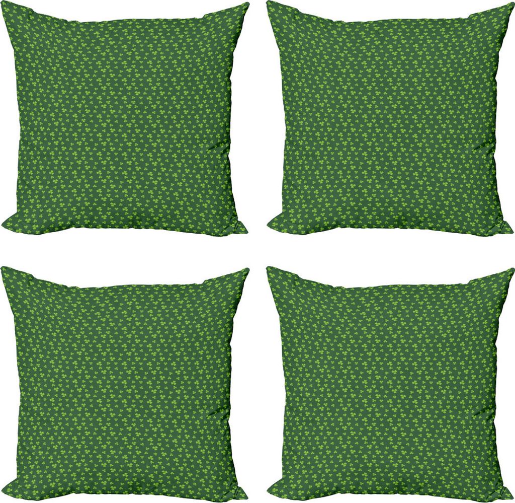 ABAKUHAUS Blumen Kissenbezug Set (4 Stück), Mini Shamrock-Blätter-Muster, Moderner Doppelseitiger Digitaldruck, 50 cm x 50 cm, Fern Green Lime Green
