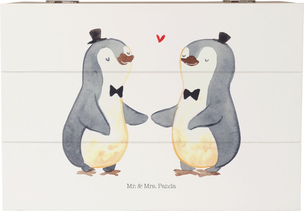 Mr. & Mrs. Panda truhe holz Pinguine Gay Pride 22 x 15 cm - Weiß - Geschenk, Schatulle, Kiste, Hochzeitskarte, fotobox, Box, schatzkiste