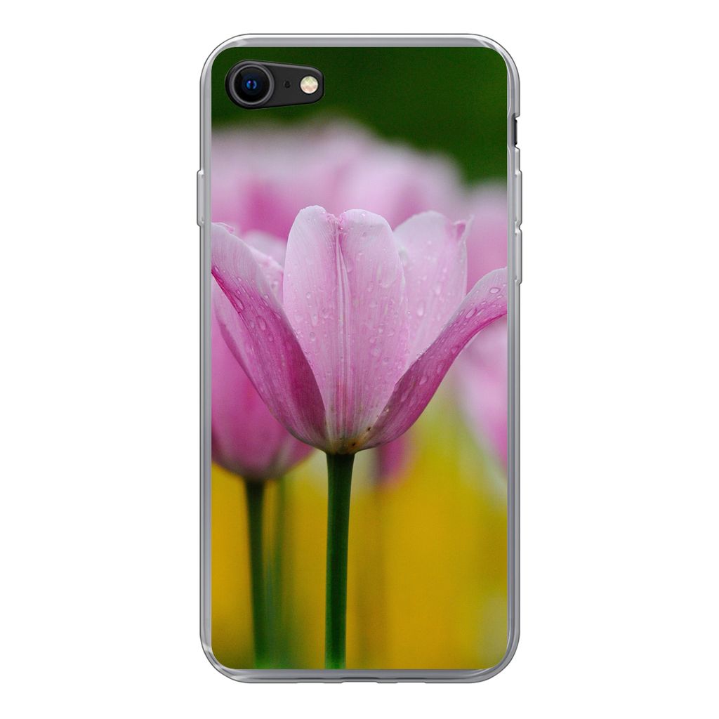MuchoWow Handyhülle Schutzhülle Hülle für iPhone 7 Blumen - Tulpen - Rosa Silikon Softcase Handy Hülle - Kartenhalter