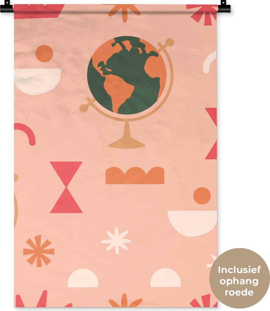 MuchoWow Wandteppich Wandbehang Globus - Rosa - Pastell 60x90 cm Tapisserie Dekoration Wandtuch - Foto-Teppich - Abwaschbar