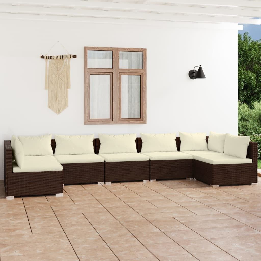 Möbel 7-tlg. Garten-Lounge-Set mit Kissen Poly Rattan Braun - Balkonmöbel 3101890