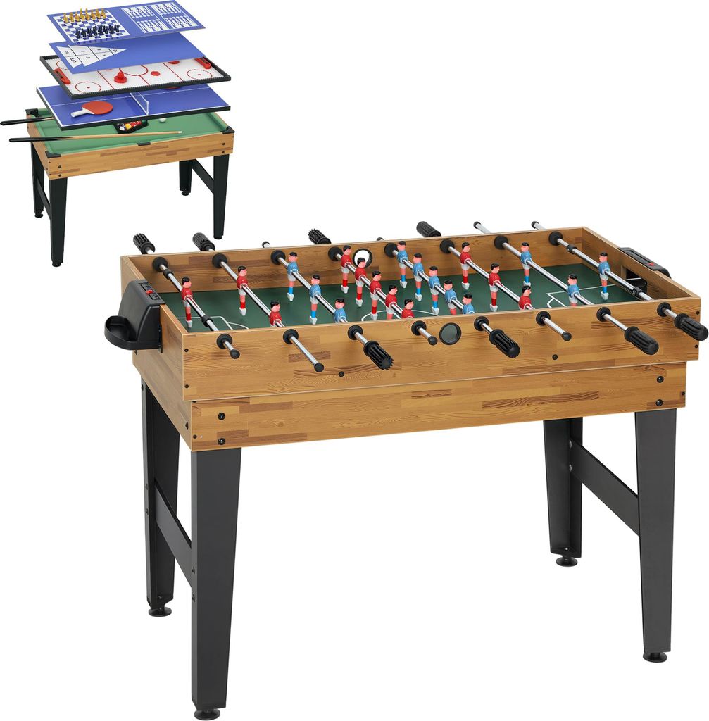 13-in-1 Spieletisch, Tischfußball, Schach, Billard, Tischtennis und mehr, MDF, Kunststoff, Walnuss