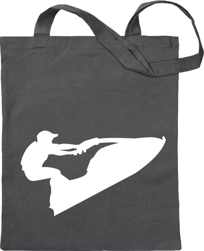 Kiwistar - Baumwolltasche - stahlgrau - Jet-Ski Jetboot Fahrer Figur - Tragetasche Stoffbeutel Umhängetasche langer Henkel