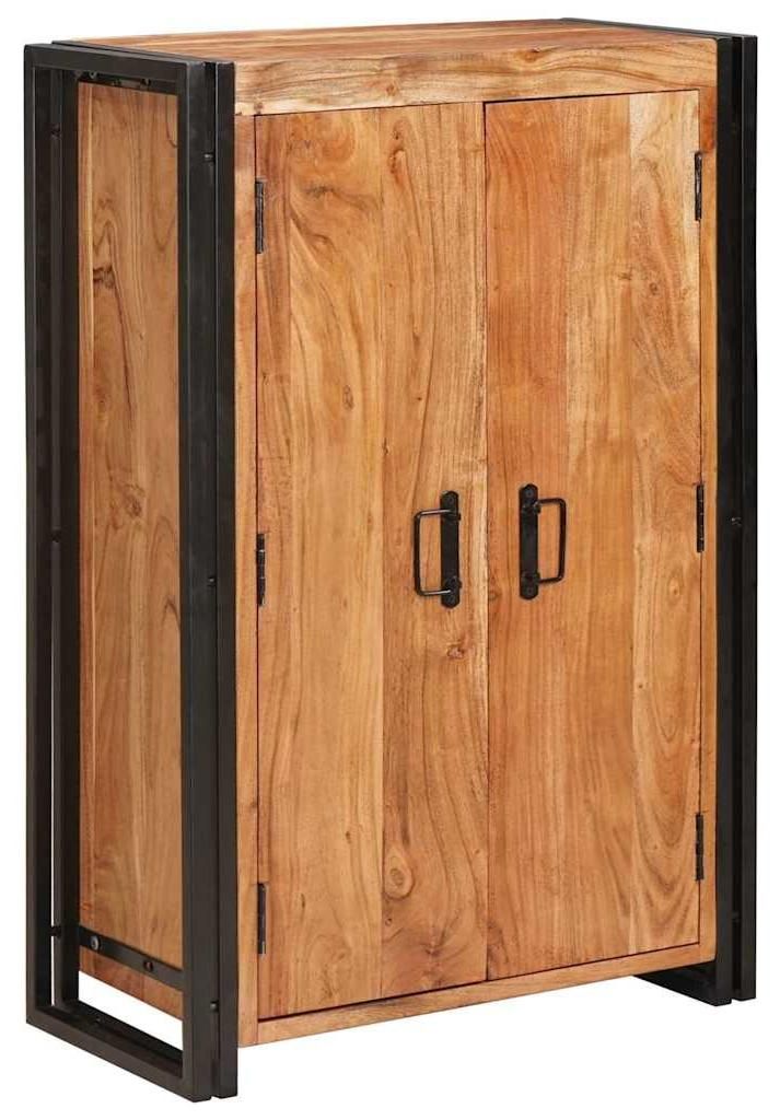vidaXL Highboard mit Türen Braun Massivholz Akazie und Metall