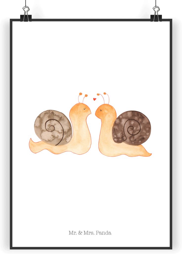 Mr. & Mrs. Panda Bild Schnecken Liebe DIN A4 - Weiß - Geschenk, Pärchen, glücklich, Wandschmuck, Freundin, Posterdruck, drucke, Verliebt, kunstd...